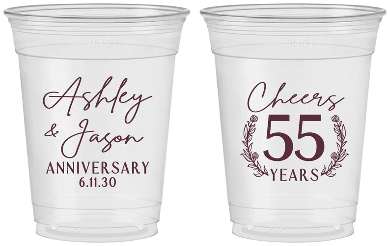 Custom Anniversary 16 oz Soft Sided Clear Cups - Cheers To 55 Years | 80008