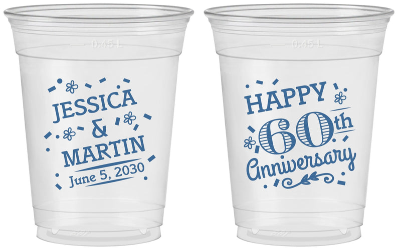 Custom Anniversary 16 oz Soft Sided Clear Cups - Cheers To 60 Years | 80009