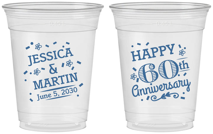 Custom Anniversary 16 oz Soft Sided Clear Cups - Cheers To 60 Years | 80009