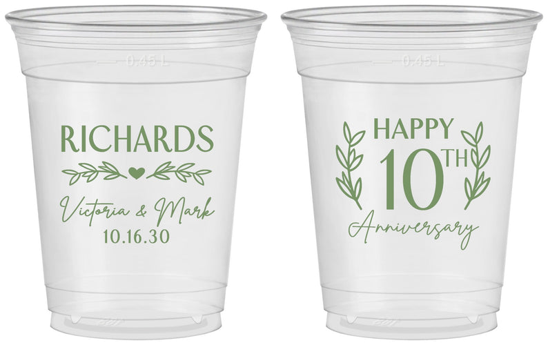 Custom Anniversary 16 oz Soft Sided Clear Cups - 10th Wedding | 80010