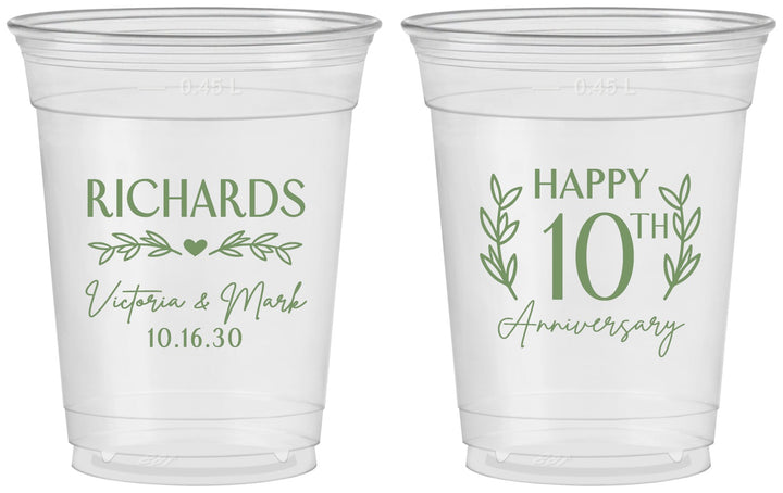 Custom Anniversary 16 oz Soft Sided Clear Cups - 10th Wedding | 80010