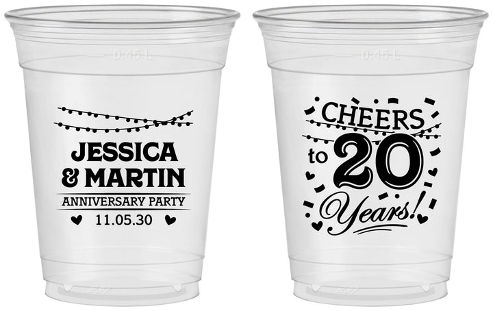 Custom Anniversary 16 oz Soft Sided Clear Cups - Cheers To 20 Years | 80011