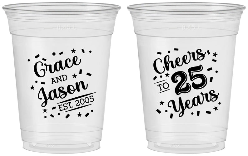 Custom Anniversary 16 oz Soft Sided Clear Cups - Cheers To 25 Years | 80012