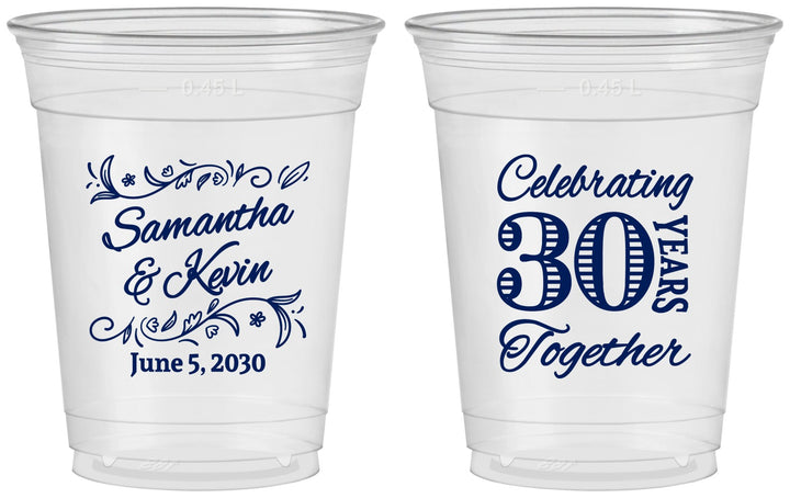 Custom Anniversary 16 oz Soft Sided Clear Cups - 30 Years Together | 80013
