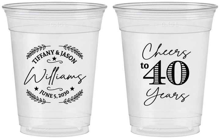 Custom Anniversary 16 oz Soft Sided Clear Cups - Cheers To 40 Years | 80015