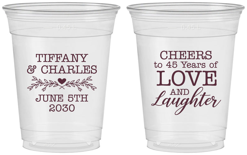 Custom Anniversary 16 oz Soft Sided Clear Cups - Cheers To 45 Years | 80016
