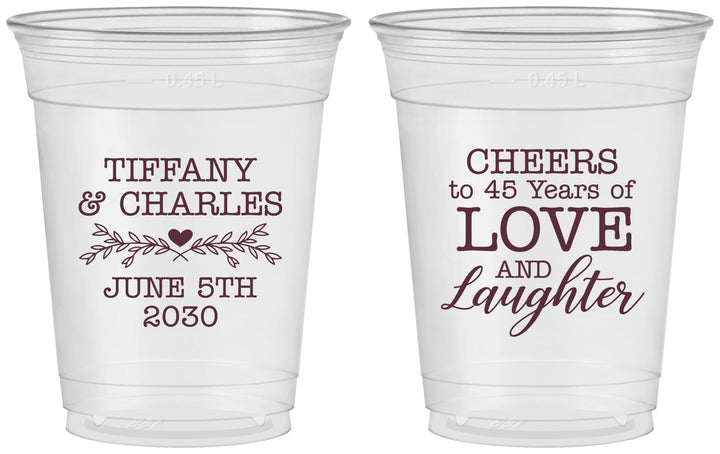 Custom Anniversary 16 oz Soft Sided Clear Cups - Cheers To 45 Years | 80016
