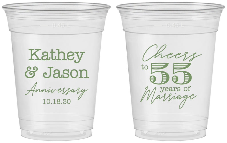 Custom Anniversary 16 oz Soft Sided Clear Cups - Cheers To 55 Years | 80018