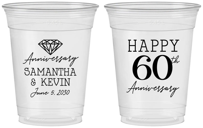 Custom Anniversary 16 oz Soft Sided Clear Cups - 60th Wedding | 80019
