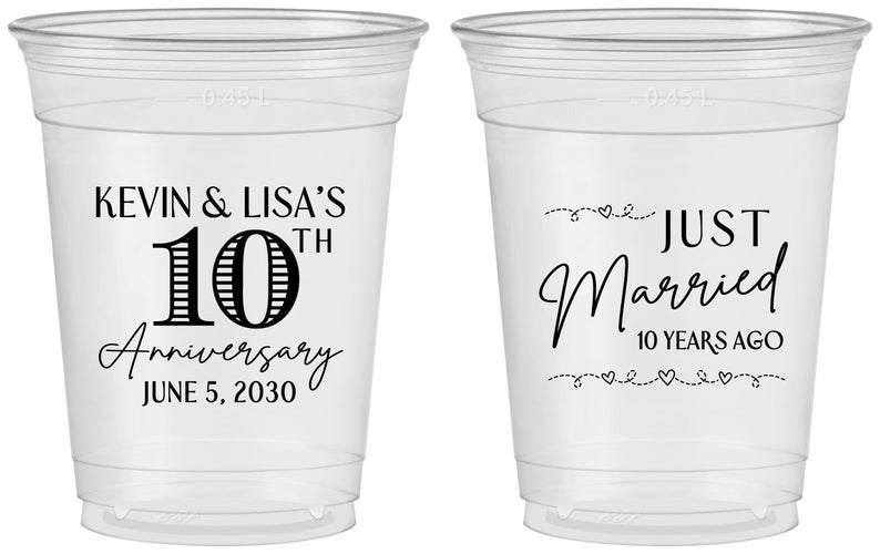 Custom Anniversary 16 oz Soft Sided Clear Cups - 10 Years Down | 80020