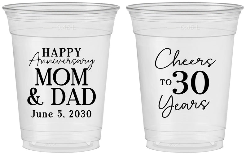 Custom Anniversary 16 oz Soft Sided Clear Cups - Cheers To 30 Years | 80023