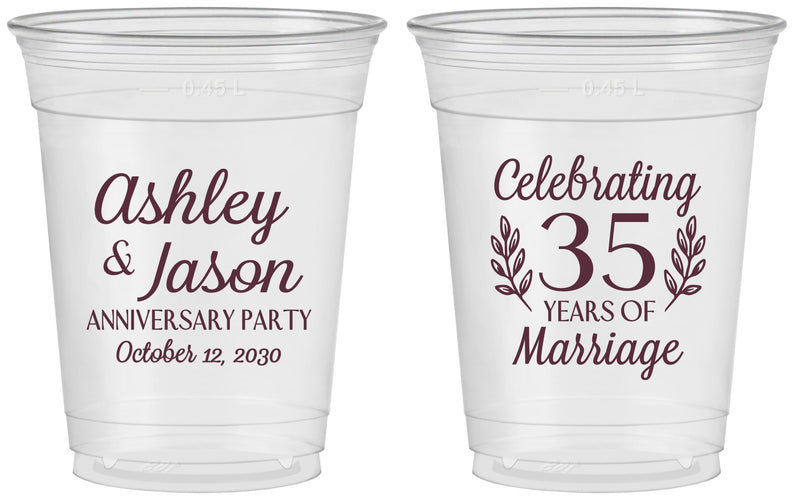 Custom Anniversary 16 oz Soft Sided Clear Cups - 35 Years Of Marriage | 80024
