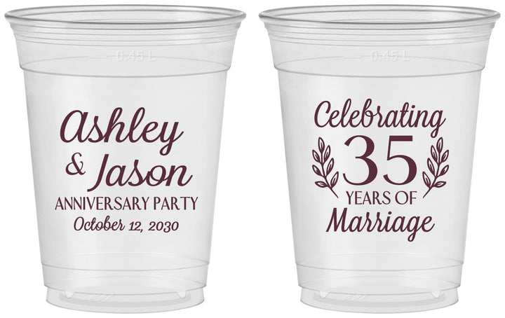 Custom Anniversary 16 oz Soft Sided Clear Cups - 35 Years Of Marriage | 80024