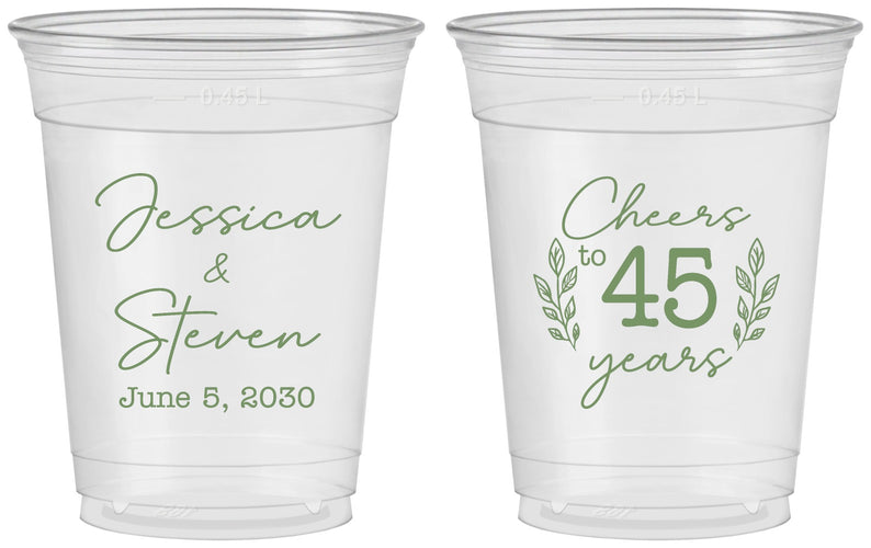 Custom Anniversary 16 oz Soft Sided Clear Cups - Cheers To 45 Years | 80026