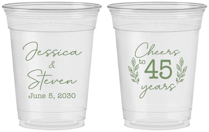 Custom Anniversary 16 oz Soft Sided Clear Cups - Cheers To 45 Years | 80026