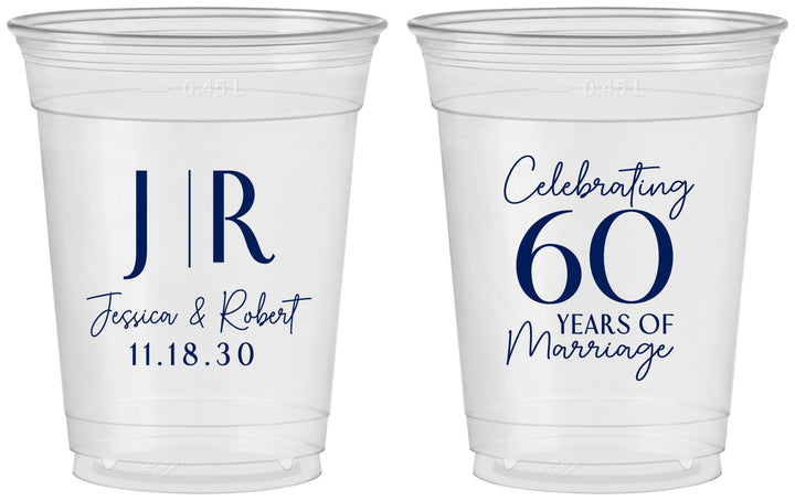 Custom Anniversary 16 oz Soft Sided Clear Cups - 60 Years Of Marriage | 80029