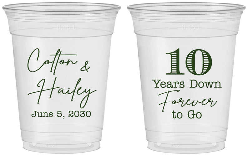 Custom Anniversary 16 oz Soft Sided Clear Cups - Just Married 10 Years Ago | 80030