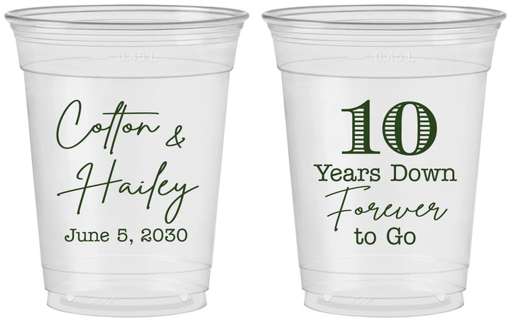 Custom Anniversary 16 oz Soft Sided Clear Cups - Just Married 10 Years Ago | 80030