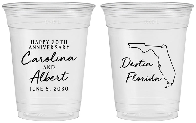 Custom Anniversary 16 oz Soft Sided Clear Cups - 20th Wedding | 80031