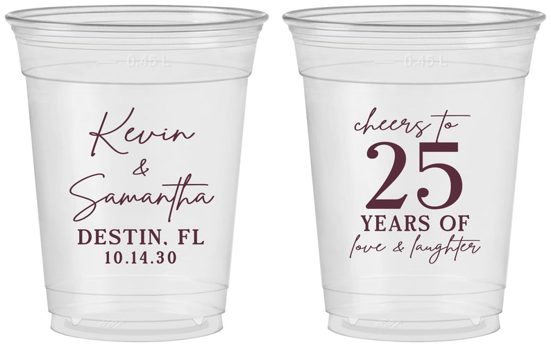 Custom Anniversary 16 oz Soft Sided Clear Cups - 25 Years Of Marriage | 80032