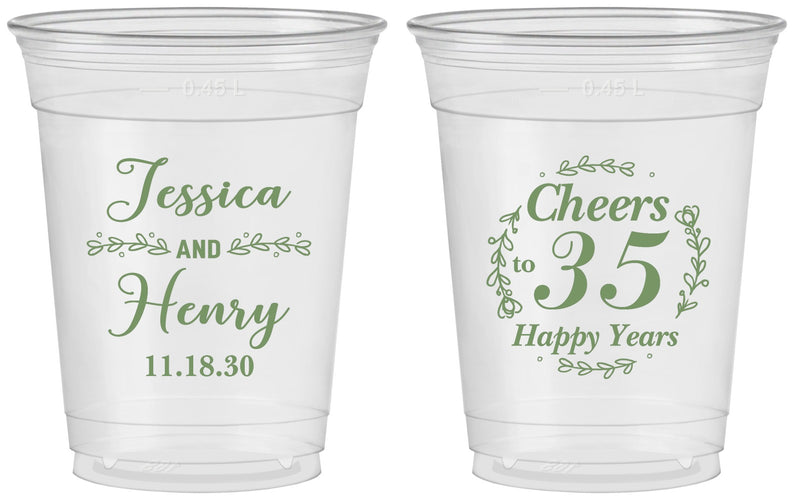 Custom Anniversary 16 oz Soft Sided Clear Cups - Cheers To 35 Years | 80034