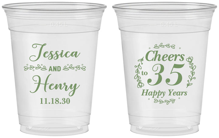 Custom Anniversary 16 oz Soft Sided Clear Cups - Cheers To 35 Years | 80034