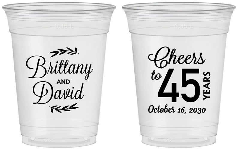 Custom Anniversary 16 oz Soft Sided Clear Cups - Cheers To 45 Years | 80036
