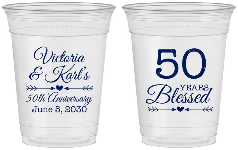 Custom Anniversary 16 oz Soft Sided Clear Cups - 50 Years Blessed | 80037
