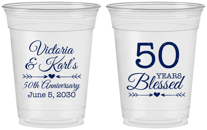 Custom Anniversary 16 oz Soft Sided Clear Cups - 50 Years Blessed | 80037