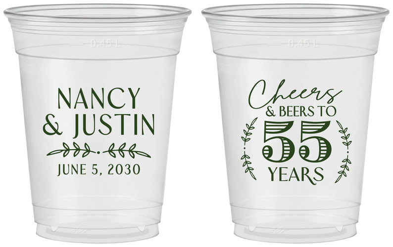 Custom Anniversary 16 oz Soft Sided Clear Cups - Cheers To 55 Years | 80038