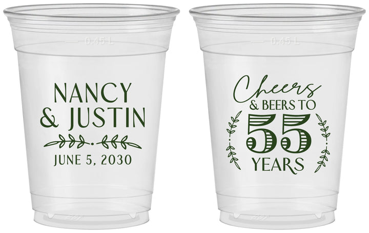 Custom Anniversary 16 oz Soft Sided Clear Cups - Cheers To 55 Years | 80038