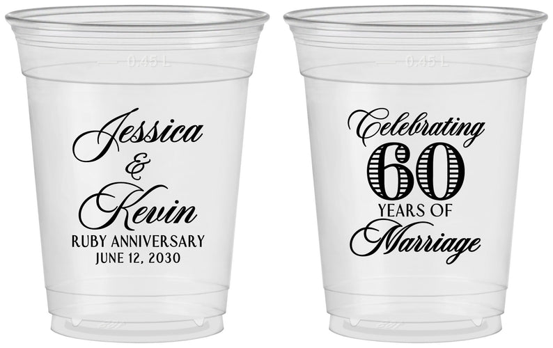 Custom Anniversary 16 oz Soft Sided Clear Cups - 60 Years Of Marriage | 80039