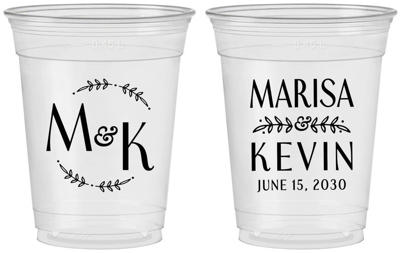 Custom Wedding 16 oz Soft Sided Clear Cups - Two Letter Monogram | 801