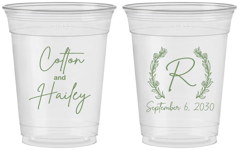 Custom Wedding 16 oz Soft Sided Clear Cups - Monogram | 803