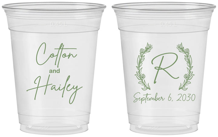 Custom Wedding 16 oz Soft Sided Clear Cups - Monogram | 803