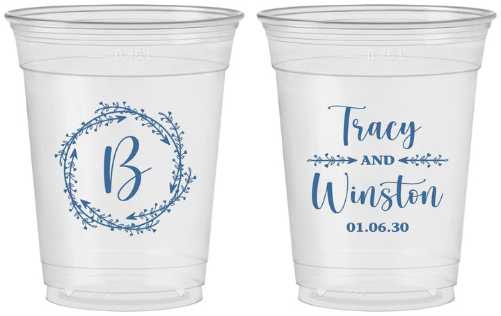 Custom Wedding 16 oz Soft Sided Clear Cups - Monogram | 804