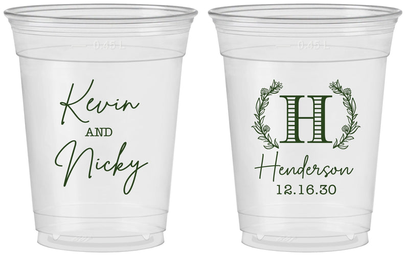 Custom Wedding 16 oz Soft Sided Clear Cups - Monogram | 805