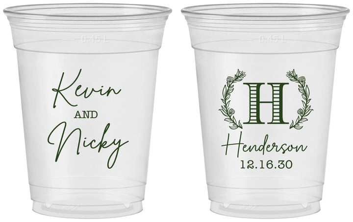 Custom Wedding 16 oz Soft Sided Clear Cups - Monogram | 805