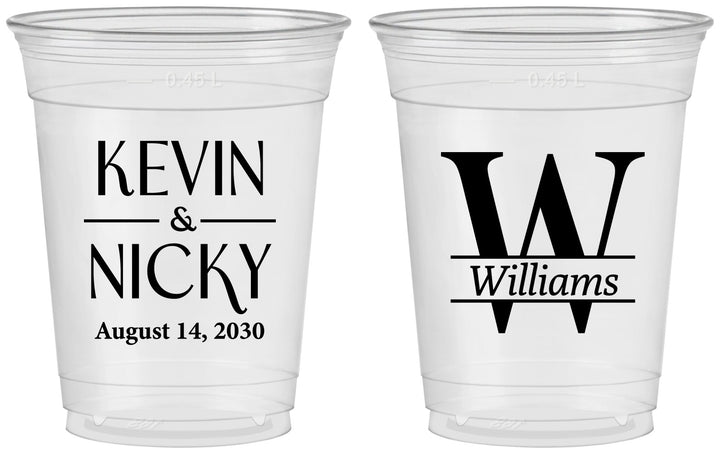 Custom Wedding 16 oz Soft Sided Clear Cups - Monogram | 806