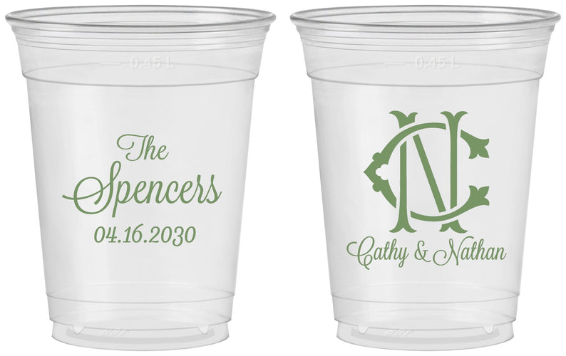 Custom Wedding 16 oz Soft Sided Clear Cups - Two Letter Monogram | 808