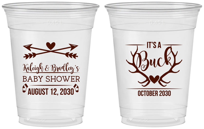 Custom Baby Shower 16 oz Soft Sided Clear Cups - It’s A Buck Antler | 90000