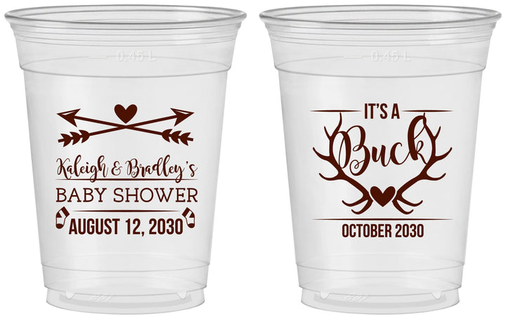 Custom Baby Shower 16 oz Soft Sided Clear Cups - It’s A Buck Antler | 90000