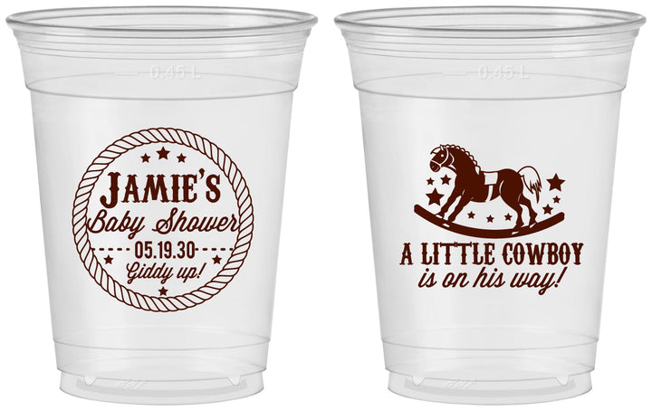 Custom Baby Shower 16 oz Soft Sided Clear Cups - Little Cowboy | 90003