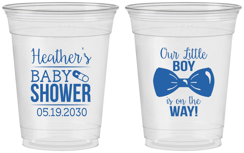 Custom Baby Shower 16 oz Soft Sided Clear Cups - Little Boy Is On The Way | 90005