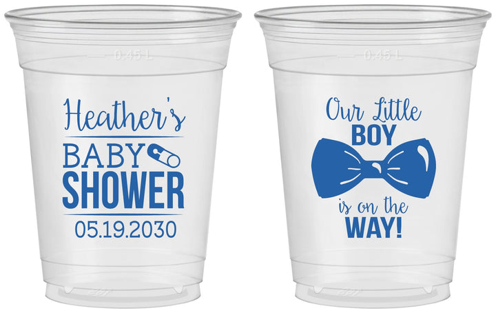 Custom Baby Shower 16 oz Soft Sided Clear Cups - Little Boy Is On The Way | 90005