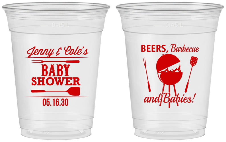 Custom Baby Shower 16 oz Soft Sided Clear Cups - Beers Bbq Babies | 90006