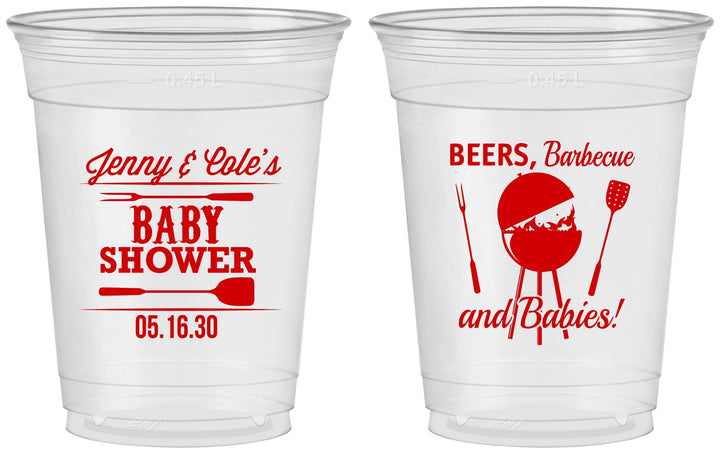 Custom Baby Shower 16 oz Soft Sided Clear Cups - Beers Bbq Babies | 90006