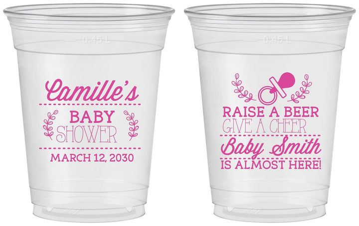 Custom Baby Shower 16 oz Soft Sided Clear Cups - Raise A Beer | 90008