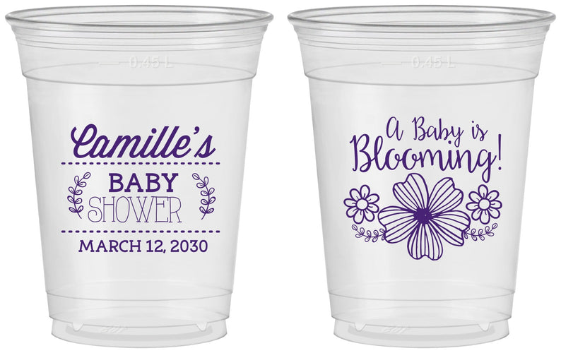 Custom Baby Shower 16 oz Soft Sided Clear Cups - Blooming | 90009