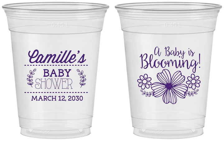 Custom Baby Shower 16 oz Soft Sided Clear Cups - Blooming | 90009